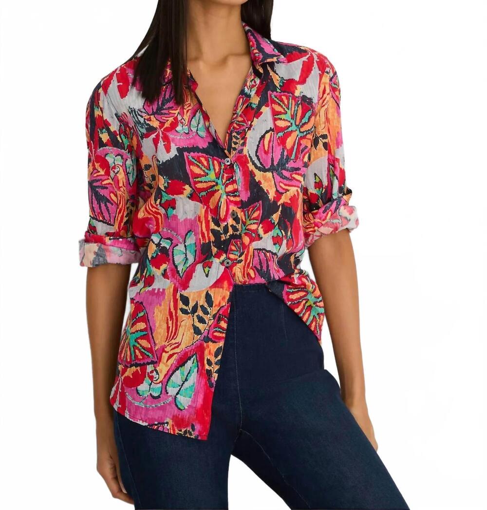 NEW NIC + ZOE kauai garden crinkle shirt in red